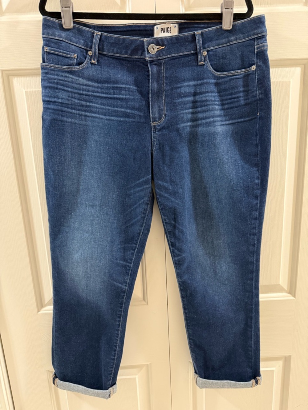 PAIGE Brigitte Jeans 32 Blue Mid Rise Slim Straight Crop Ankle Stretch